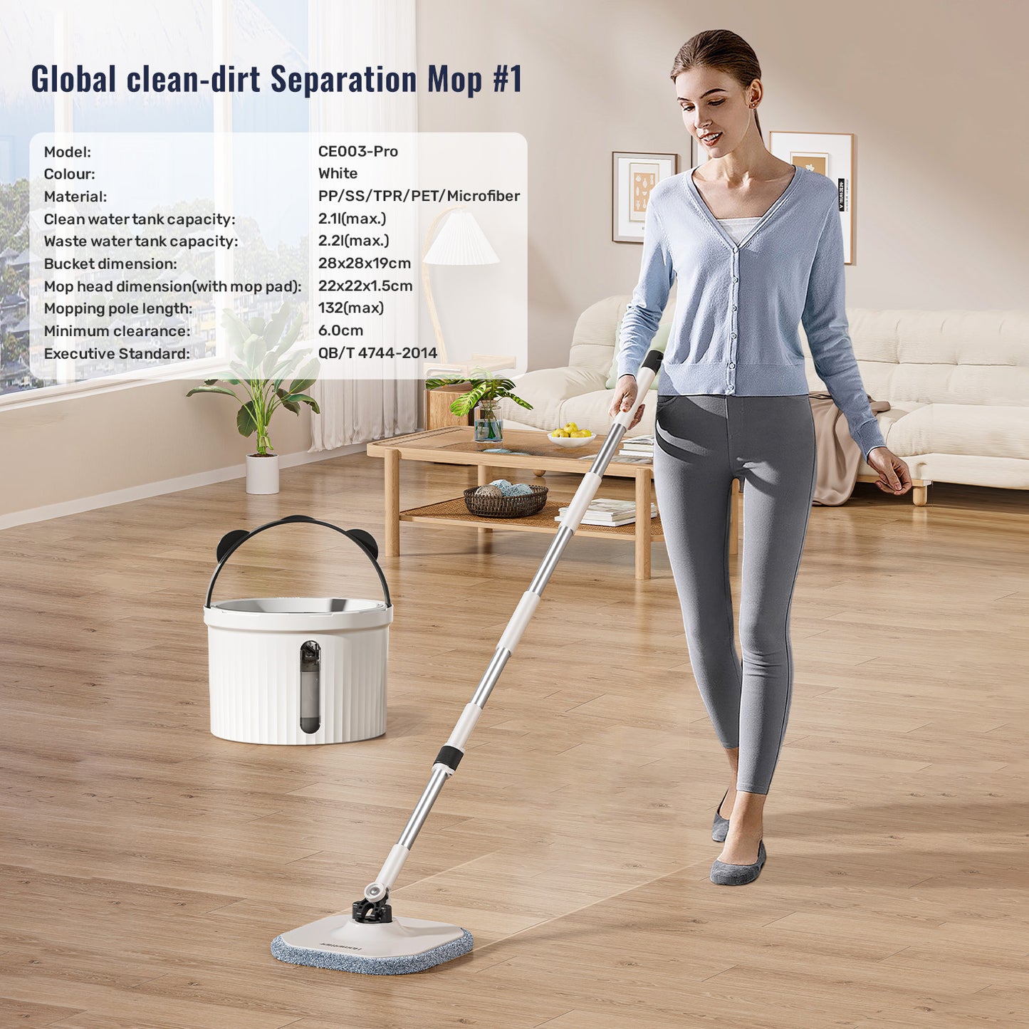 CW003-Pro Circular mop and bucket, especially suitable for dog and cat pet hair cleaning mop cleaning and dirty water separation mop system, detachable and reusable mop pad replacement 【free shiping】