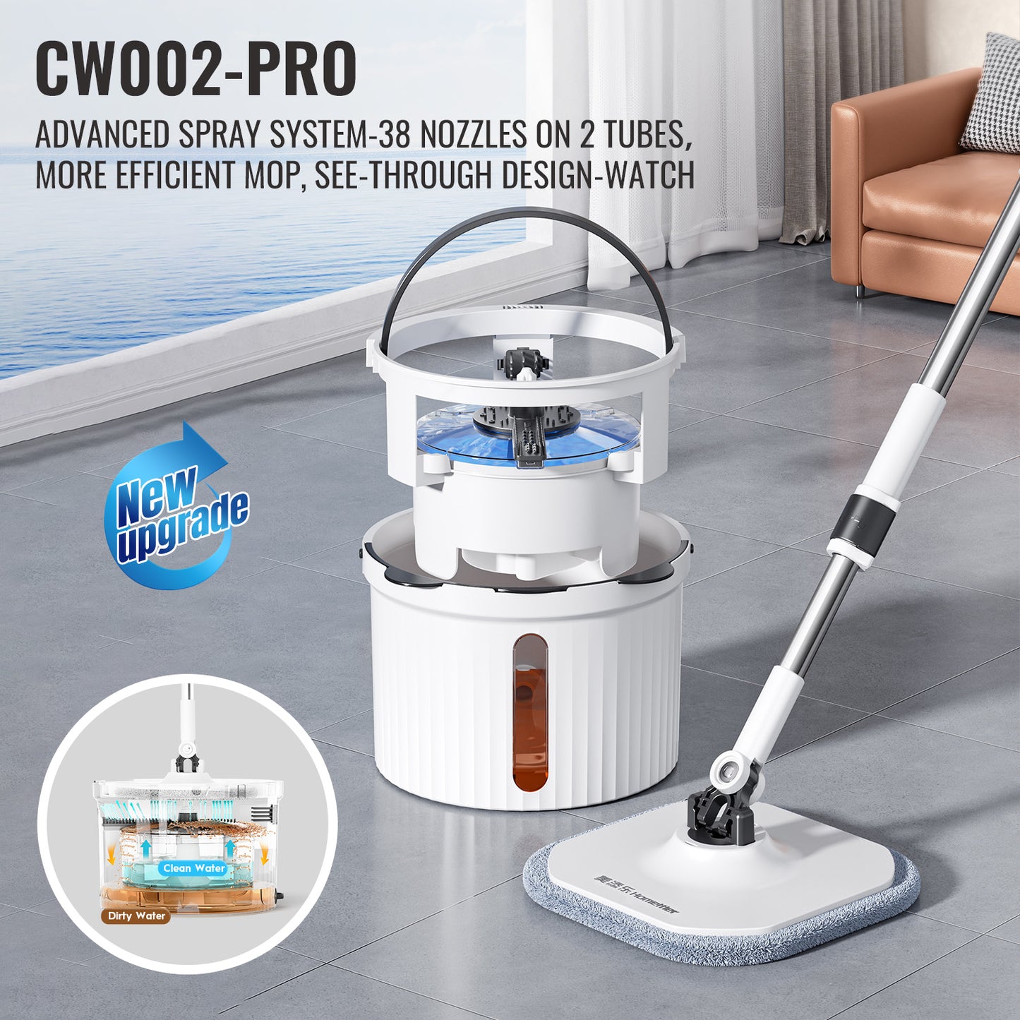 CW003-Pro Circular mop and bucket, especially suitable for dog and cat pet hair cleaning mop cleaning and dirty water separation mop system, detachable and reusable mop pad replacement 【free shiping】