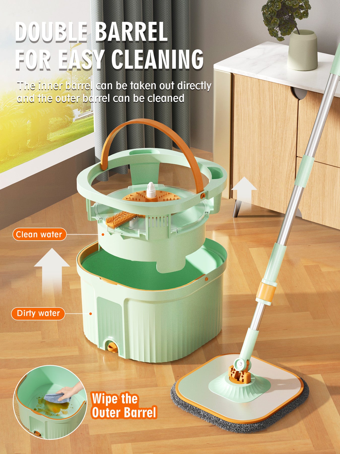 CW002-Pro Square Mop and Bucket Especially for Dog&Cat Pet Hair Cleaning Mop Clean&Dirty Water Separation Mop System with Detachable Reusable Mop Pad Replacement 【Free shipping】