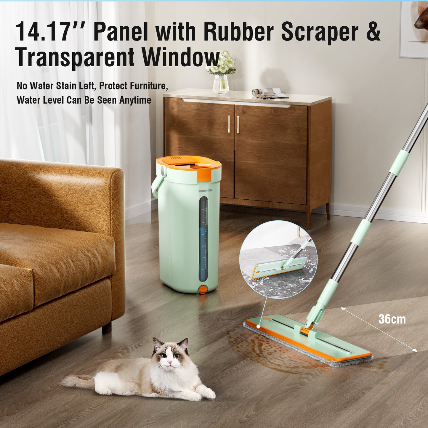 Spring Mop Flat Mop Separate Clean & Dirty Water, Wet and Dry Use,2 Microfiber Pads, 3L Water for Whole House Floor Cleaning Hands Free
