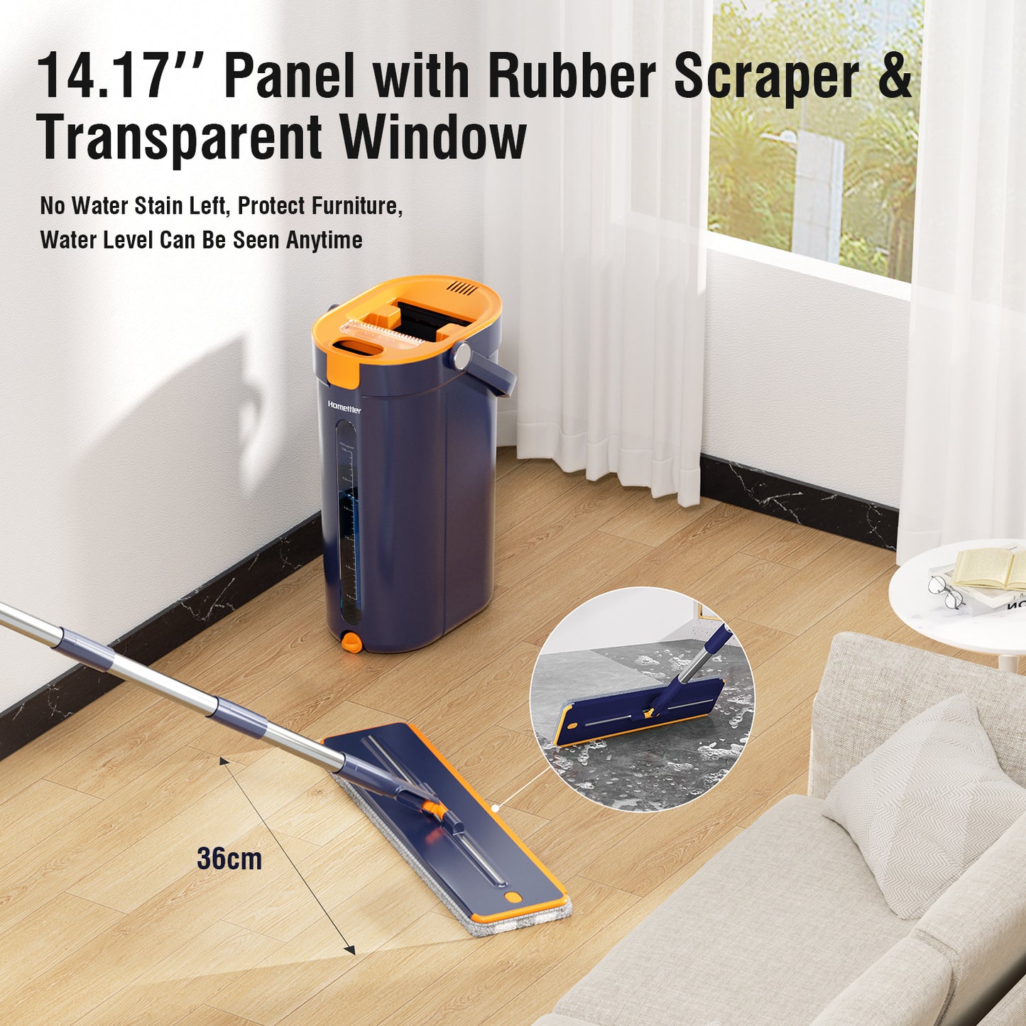 Spring Mop Flat Mop Separate Clean & Dirty Water, Wet and Dry Use,2 Microfiber Pads, 3L Water for Whole House Floor Cleaning Hands Free
