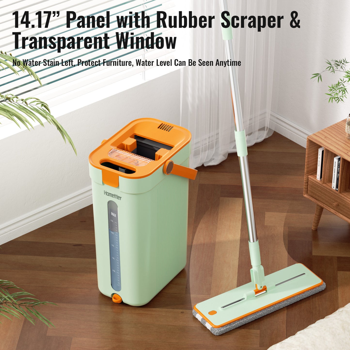 SM002-36 Rectangle Spring Mop Flat Mop Separate Clean & Dirty Water, Wet and Dry Use,2 Microfiber Pads, 3L Water for Whole House Floor Cleaning Hands Free Shipping