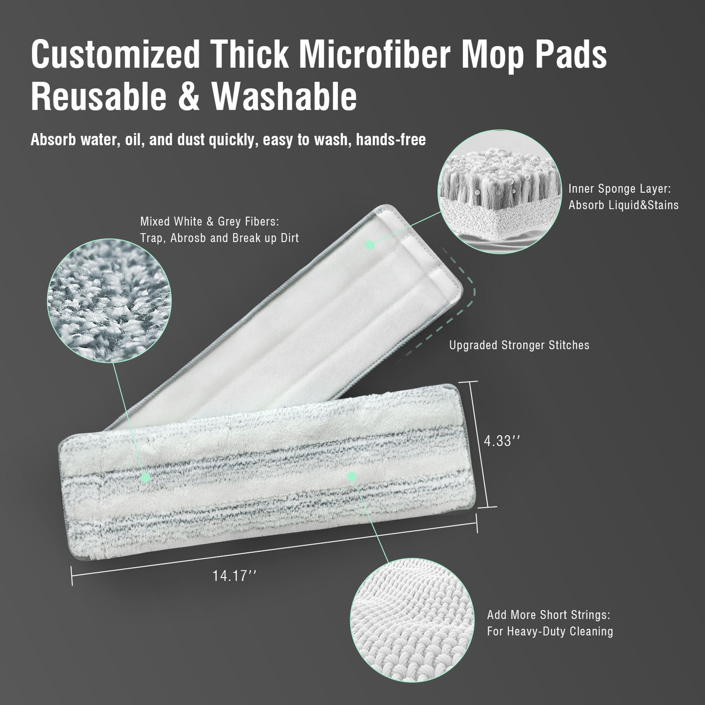 Spring Mop Flat Mop Separate Clean & Dirty Water, Wet and Dry Use,2 Microfiber Pads, 3L Water for Whole House Floor Cleaning Hands Free