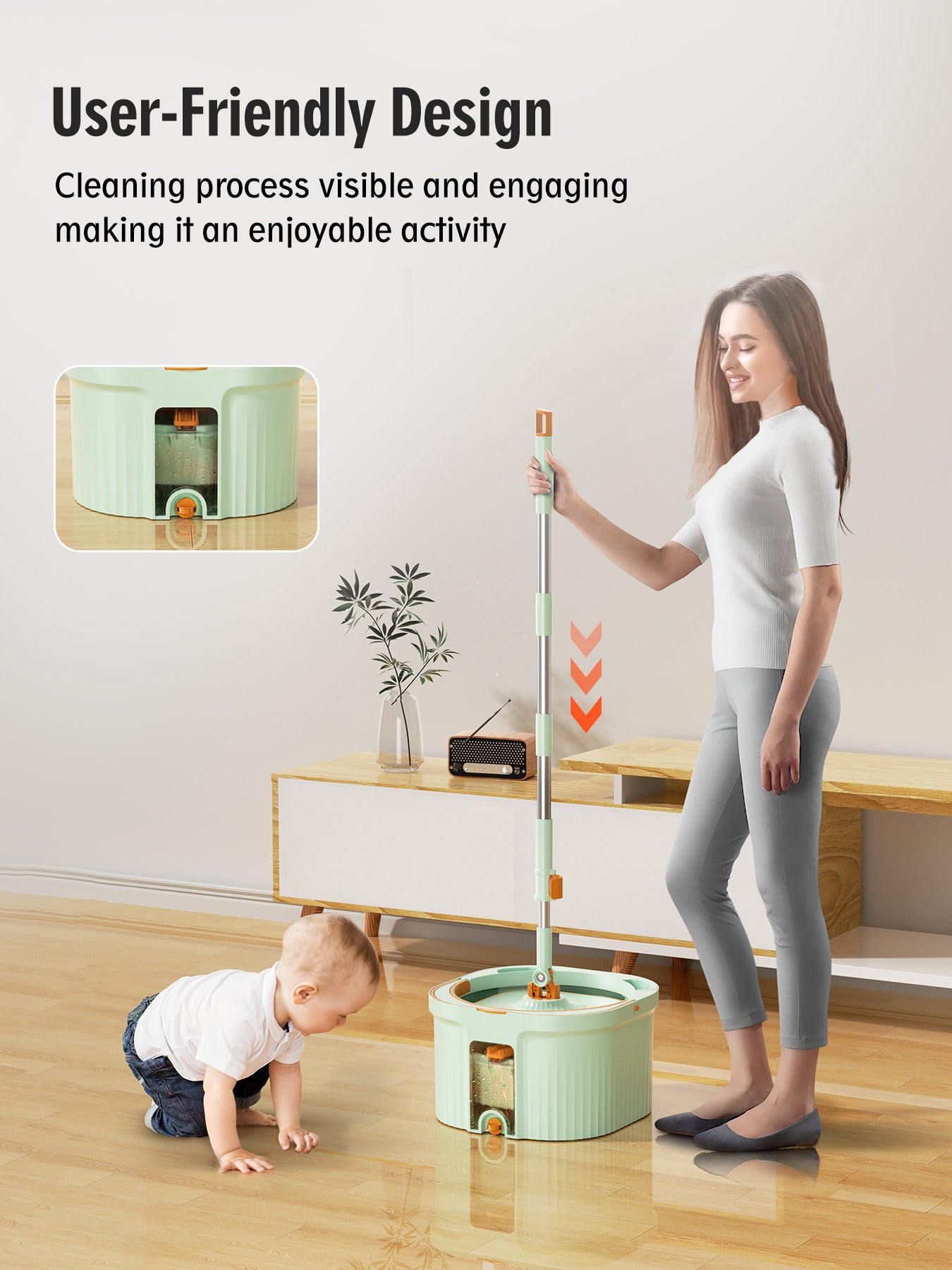 CW002-Pro Square Mop and Bucket Especially for Dog&Cat Pet Hair Cleaning Mop Clean&Dirty Water Separation Mop System with Detachable Reusable Mop Pad Replacement 【Free shipping】