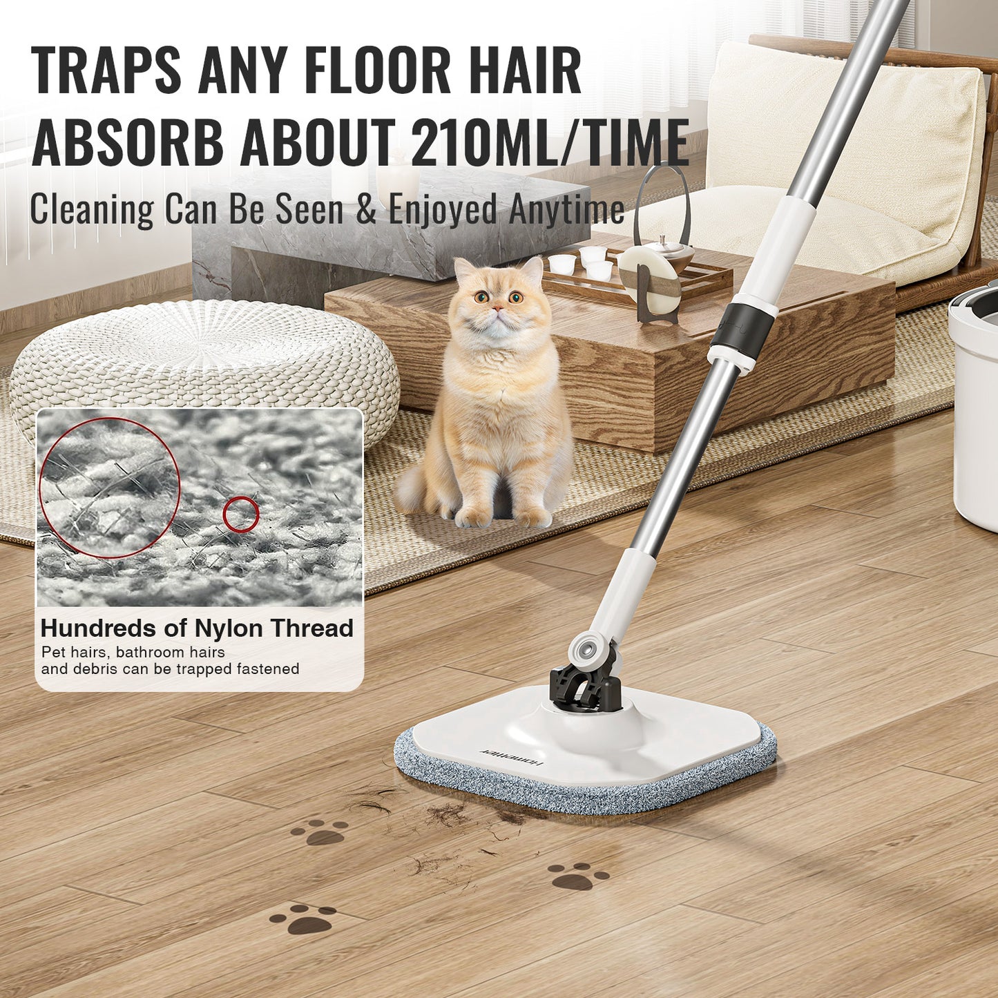 CW003-Pro Circular mop and bucket, especially suitable for dog and cat pet hair cleaning mop cleaning and dirty water separation mop system, detachable and reusable mop pad replacement 【free shiping】