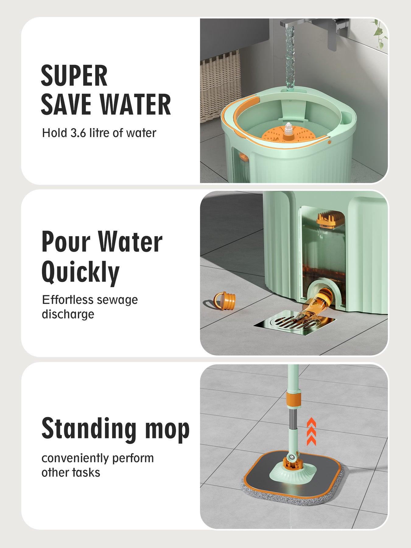 CW002-Pro Square Mop and Bucket Especially for Dog&Cat Pet Hair Cleaning Mop Clean&Dirty Water Separation Mop System with Detachable Reusable Mop Pad Replacement 【Free shipping】