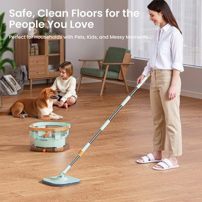 CW002T Transparent Square Mop and Bucket for Dog&Cat Pet Hair Cleaning Mop Clean&Dirty Water Separation Mop System with Detachable Reusable Mop Pad Replacement 【Free shipping】