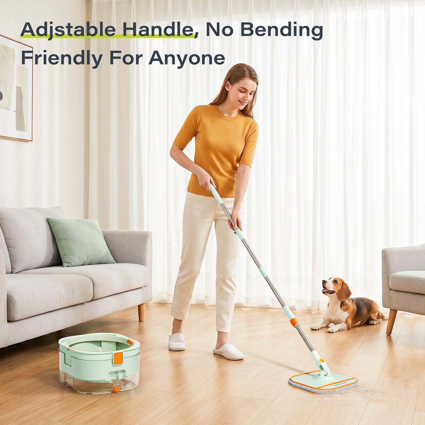 Homettler mop and bucket set, cleaning and separating dirt, eco-friendly mop, high spin rate, reusable mop mat, suitable for dry/wet floors