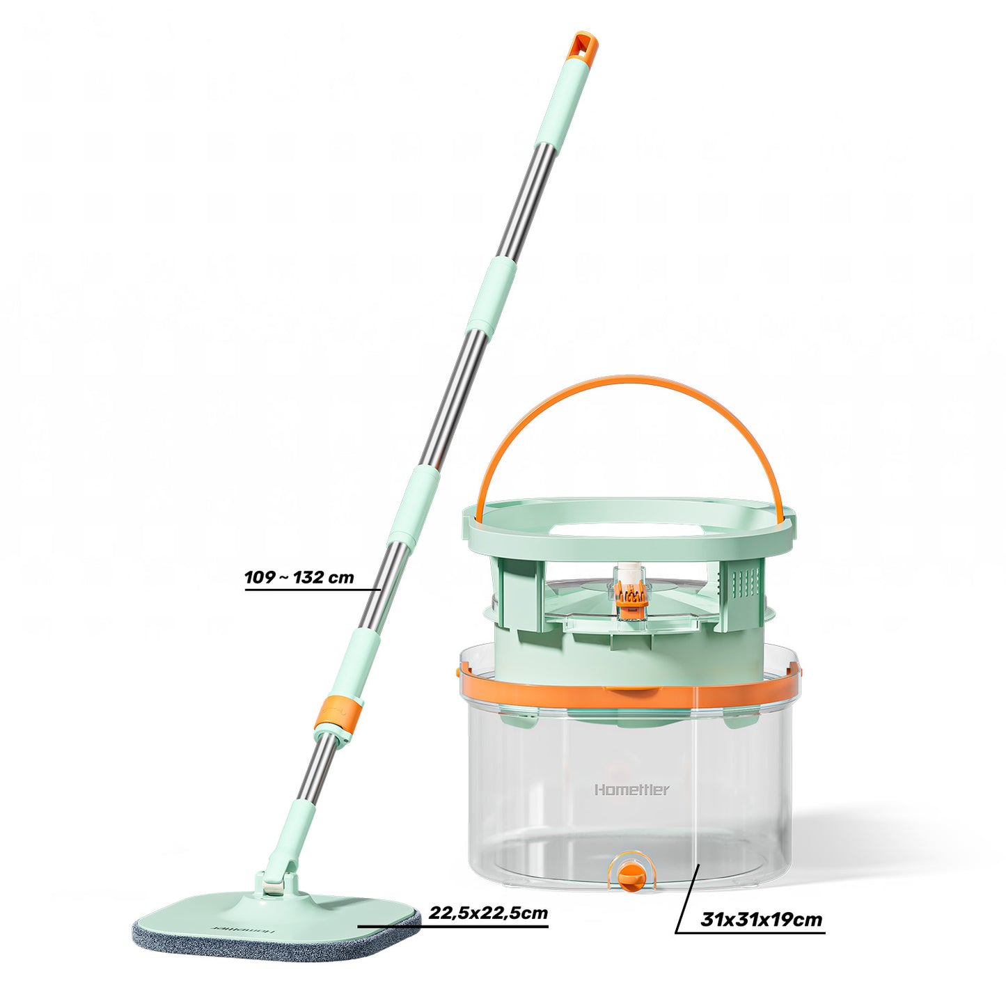 CW002T Transparent Square Mop and Bucket for Dog&Cat Pet Hair Cleaning Mop Clean&Dirty Water Separation Mop System with Detachable Reusable Mop Pad Replacement 【Free shipping】
