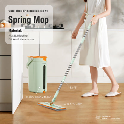 Spring Mop Flat Mop Separate Clean & Dirty Water, Wet and Dry Use,2 Microfiber Pads, 3L Water for Whole House Floor Cleaning Hands Free