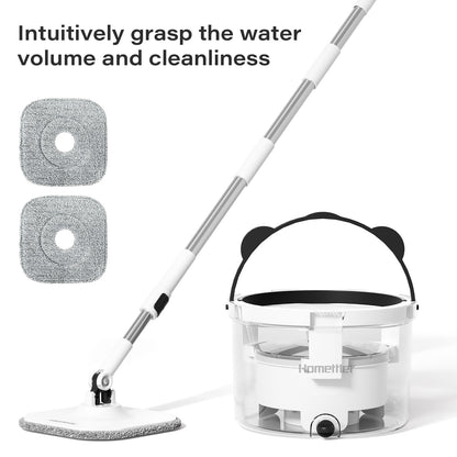 Homettler transparent mop bucket, plastic basket telescopic handle, eco-friendly, high spin rate, reusable mop pad cleaning supplies