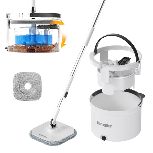 Circular mop and bucket, especially suitable for dog and cat pet hair cleaning mop cleaning and dirty water separation mop system, detachable and reusable mop pad replacement 【free shiping】