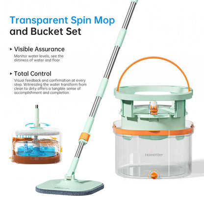 CW002T Transparent Square Mop and Bucket for Dog&Cat Pet Hair Cleaning Mop Clean&Dirty Water Separation Mop System with Detachable Reusable Mop Pad Replacement 【Free shipping】