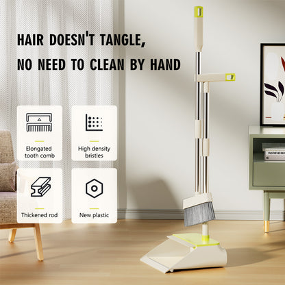 TS300 Broom and Dustpan Set, 87cm Long Adjustable Handle Broom Dustpan Combo with Dustpan Teeth to Automatically Clean Hair Suitable for Home Kitchen Office Hall Floor