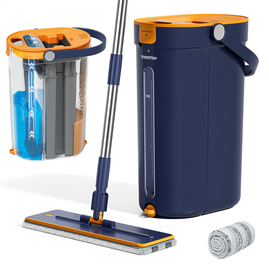Spring Mop Flat Mop Separate Clean & Dirty Water, Wet and Dry Use,2 Microfiber Pads, 3L Water for Whole House Floor Cleaning Hands Free