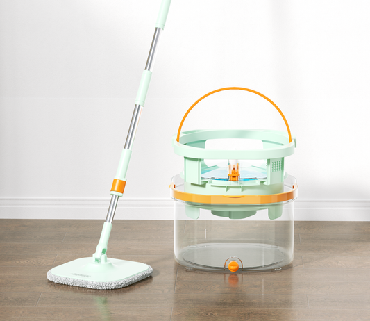 CW002T Transparent Square Mop and Bucket for Dog&Cat Pet Hair Cleaning Mop Clean&Dirty Water Separation Mop System with Detachable Reusable Mop Pad Replacement 【Free shipping】