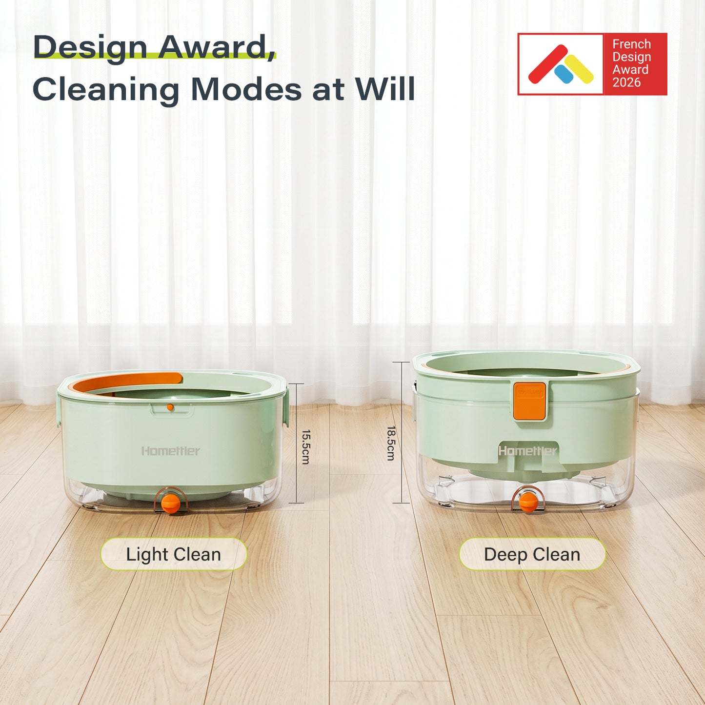 Homettler mop and bucket set, cleaning and separating dirt, eco-friendly mop, high spin rate, reusable mop mat, suitable for dry/wet floors
