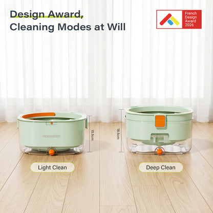 Homettler mop and bucket set, cleaning and separating dirt, eco-friendly mop, high spin rate, reusable mop mat, suitable for dry/wet floors
