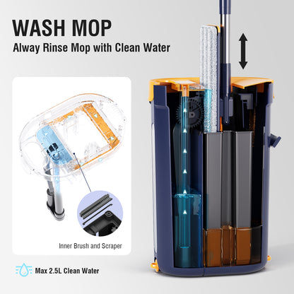Spring Mop Flat Mop Separate Clean & Dirty Water, Wet and Dry Use,2 Microfiber Pads, 3L Water for Whole House Floor Cleaning Hands Free