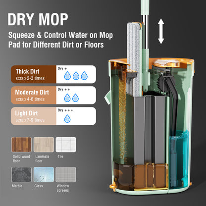 Spring Mop Flat Mop Separate Clean & Dirty Water, Wet and Dry Use,2 Microfiber Pads, 3L Water for Whole House Floor Cleaning Hands Free