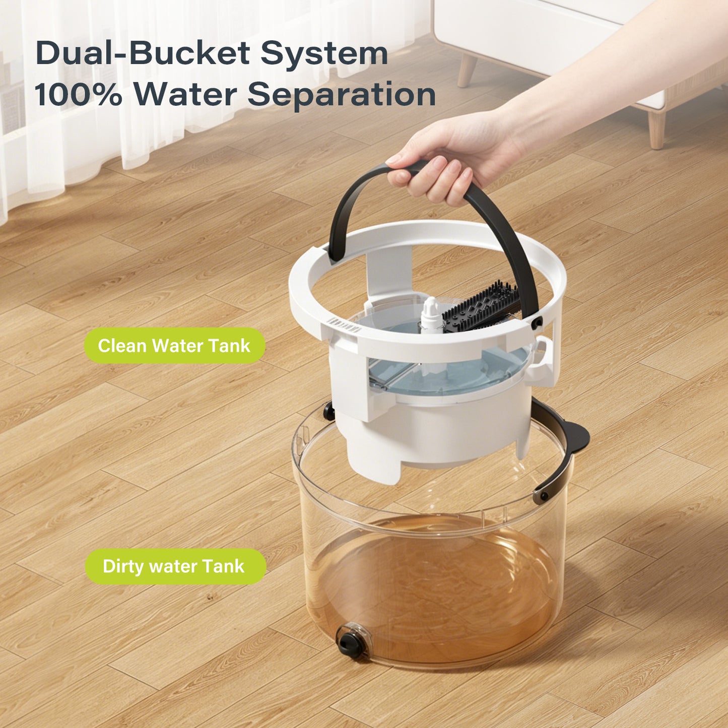 Homettler transparent mop bucket, plastic basket telescopic handle, eco-friendly, high spin rate, reusable mop pad cleaning supplies
