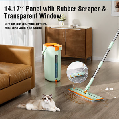 Spring Mop Flat Mop Separate Clean & Dirty Water, Wet and Dry Use,2 Microfiber Pads, 3L Water for Whole House Floor Cleaning Hands Free