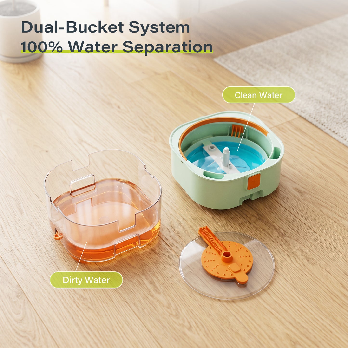 Homettler mop and bucket set, cleaning and separating dirt, eco-friendly mop, high spin rate, reusable mop mat, suitable for dry/wet floors