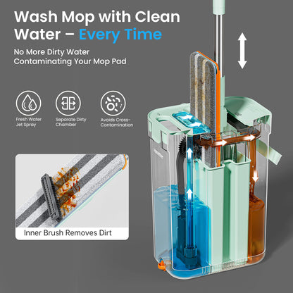 SM002-32T Transparent Flat Mop Separate Clean & Dirty Water, Wet and Dry Use,2 Microfiber Pads, 3L Water for Whole House Floor Cleaning Hands 【Free Shipping