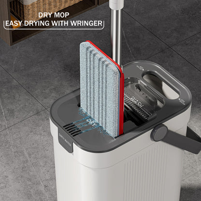 SM002-32B Mop and Bucket Set, Flat Mop and Bucket System with Separate Dirty and Clean Water, 3-Compartment Wall Cleaner Mop, Flat Mops for Floor Cleaning with 4 Microfiber Pads