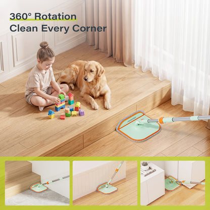 Homettler mop and bucket set, cleaning and separating dirt, eco-friendly mop, high spin rate, reusable mop mat, suitable for dry/wet floors