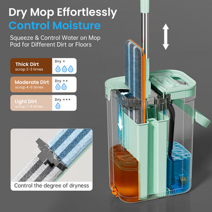 SM002-32T Transparent Flat Mop Separate Clean & Dirty Water, Wet and Dry Use,2 Microfiber Pads, 3L Water for Whole House Floor Cleaning Hands 【Free Shipping