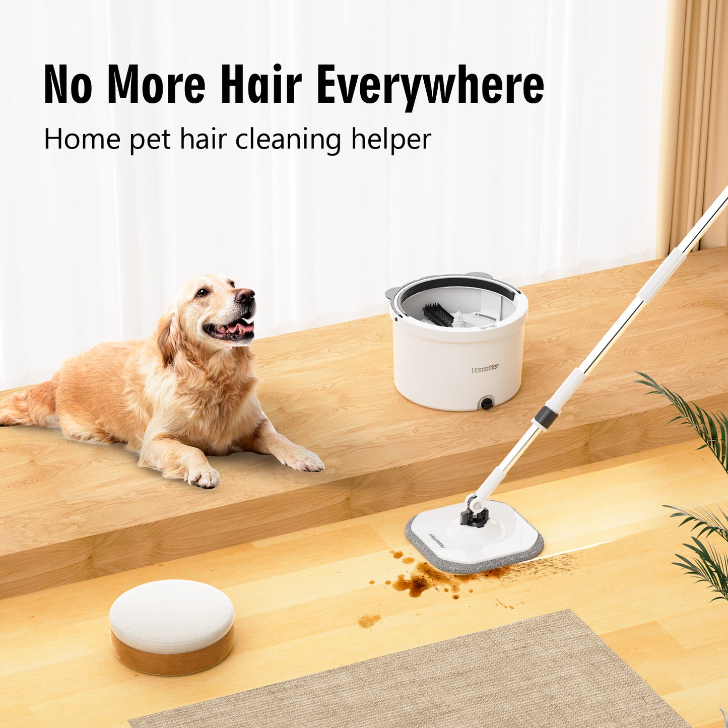 Circular mop and bucket, especially suitable for dog and cat pet hair cleaning mop cleaning and dirty water separation mop system, detachable and reusable mop pad replacement 【free shiping】