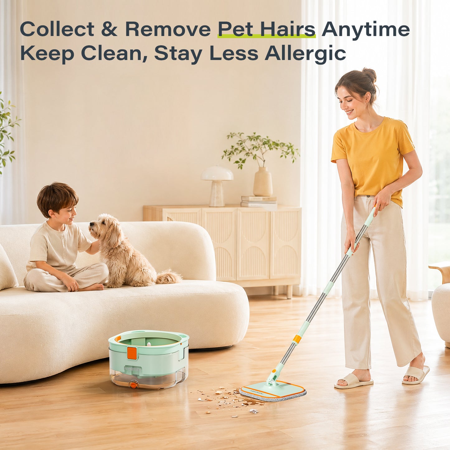Homettler mop and bucket set, cleaning and separating dirt, eco-friendly mop, high spin rate, reusable mop mat, suitable for dry/wet floors