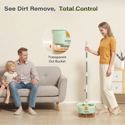 Homettler mop and bucket set, cleaning and separating dirt, eco-friendly mop, high spin rate, reusable mop mat, suitable for dry/wet floors