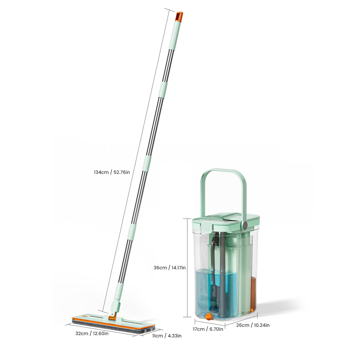 SM002-32T Transparent Flat Mop Separate Clean & Dirty Water, Wet and Dry Use,2 Microfiber Pads, 3L Water for Whole House Floor Cleaning Hands 【Free Shipping