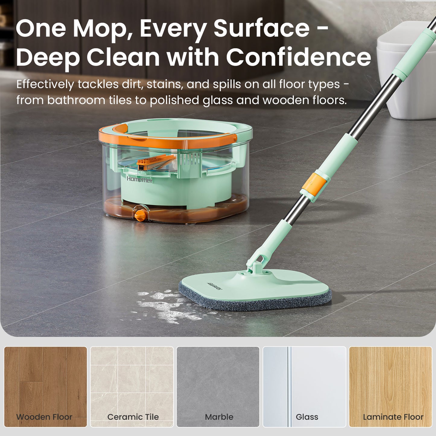 CW002T Transparent Square Mop and Bucket for Dog&Cat Pet Hair Cleaning Mop Clean&Dirty Water Separation Mop System with Detachable Reusable Mop Pad Replacement 【Free shipping】