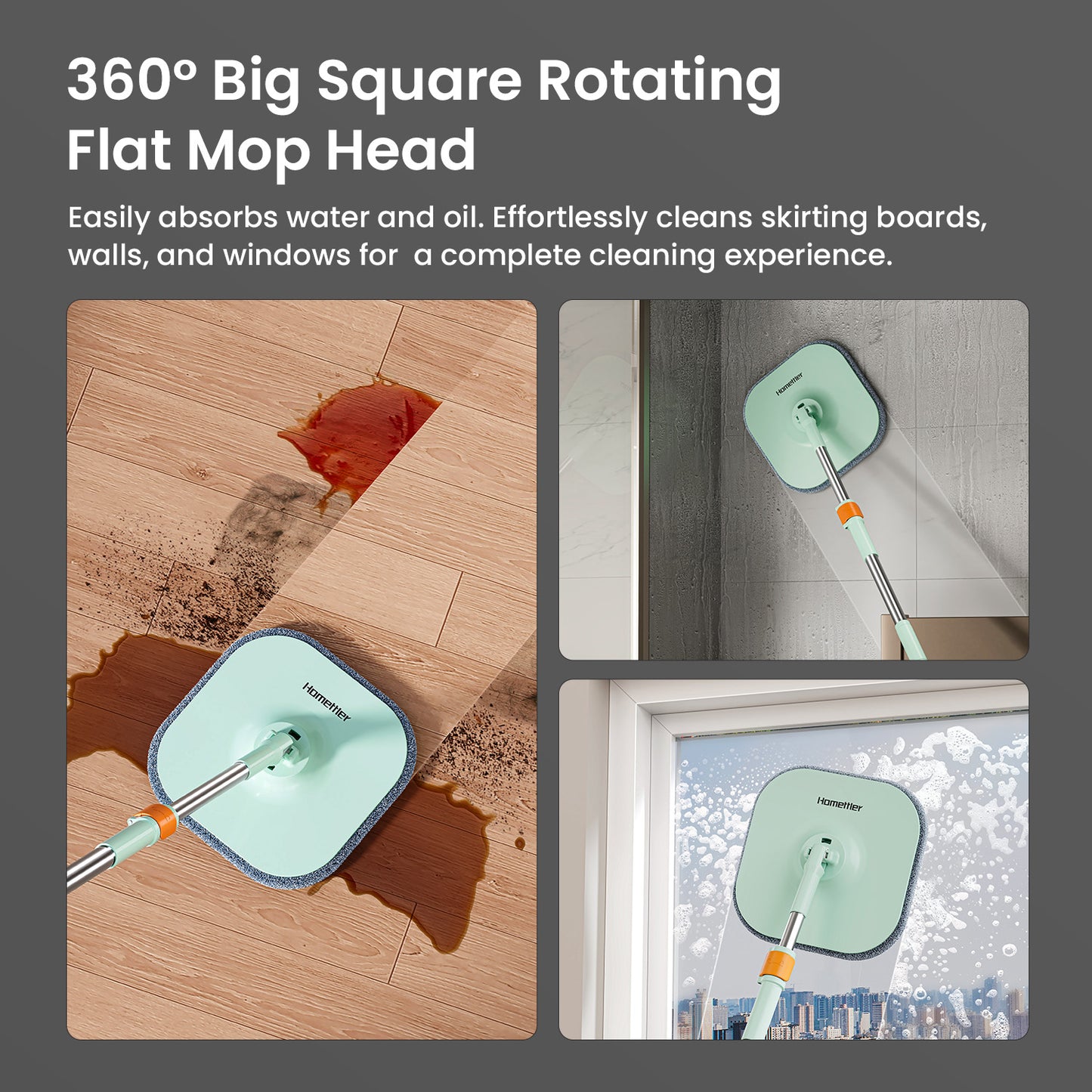 CW002T Transparent Square Mop and Bucket for Dog&Cat Pet Hair Cleaning Mop Clean&Dirty Water Separation Mop System with Detachable Reusable Mop Pad Replacement 【Free shipping】